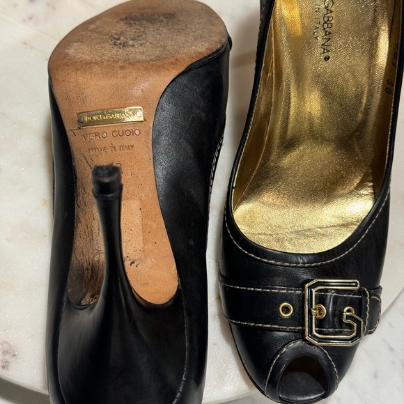 DOCE & GABBANA - AUTHENTIC — Peep Toe Pumps with Buckle Strap Heels - SIZE: 38 - Picture 13 of 16
